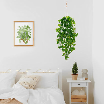 Fake Hanging Plants, Artificial Pothos Vines Faux Plants Greenery for Wall Home Living Room Office Indoor Outdoor Decor (No Baskets)