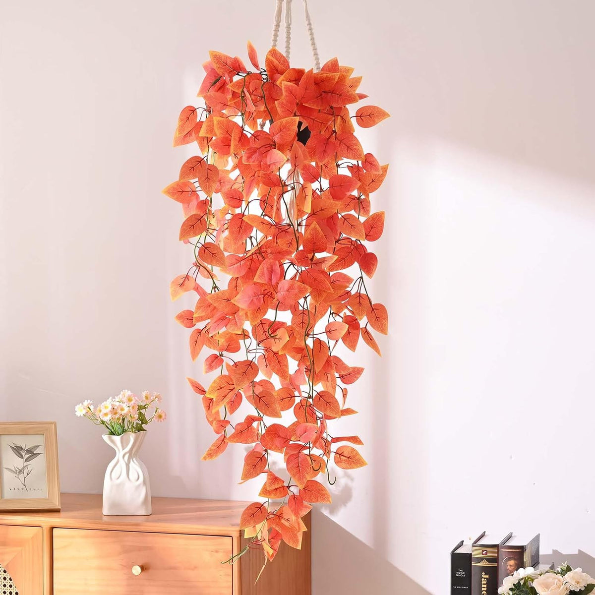 Fake Hanging Plants, Artificial Pothos Vines Faux Plants Greenery for Wall Home Living Room Office Indoor Outdoor Decor (No Baskets)