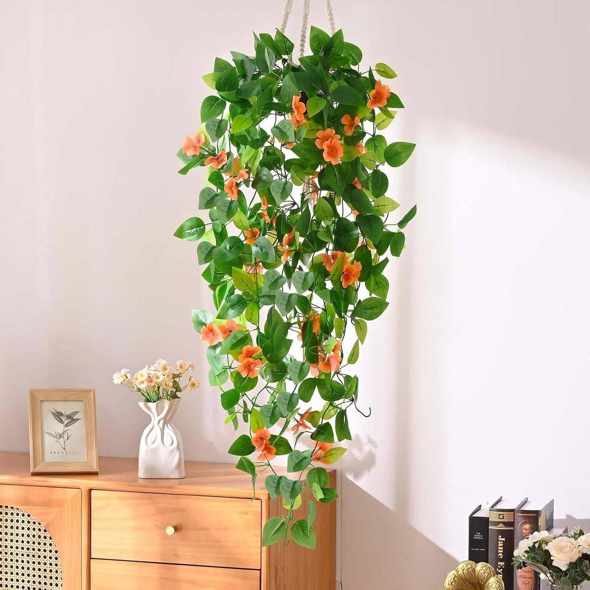Fake Hanging Plants, Artificial Pothos Vines Faux Plants Greenery for Wall Home Living Room Office Indoor Outdoor Decor (No Baskets)