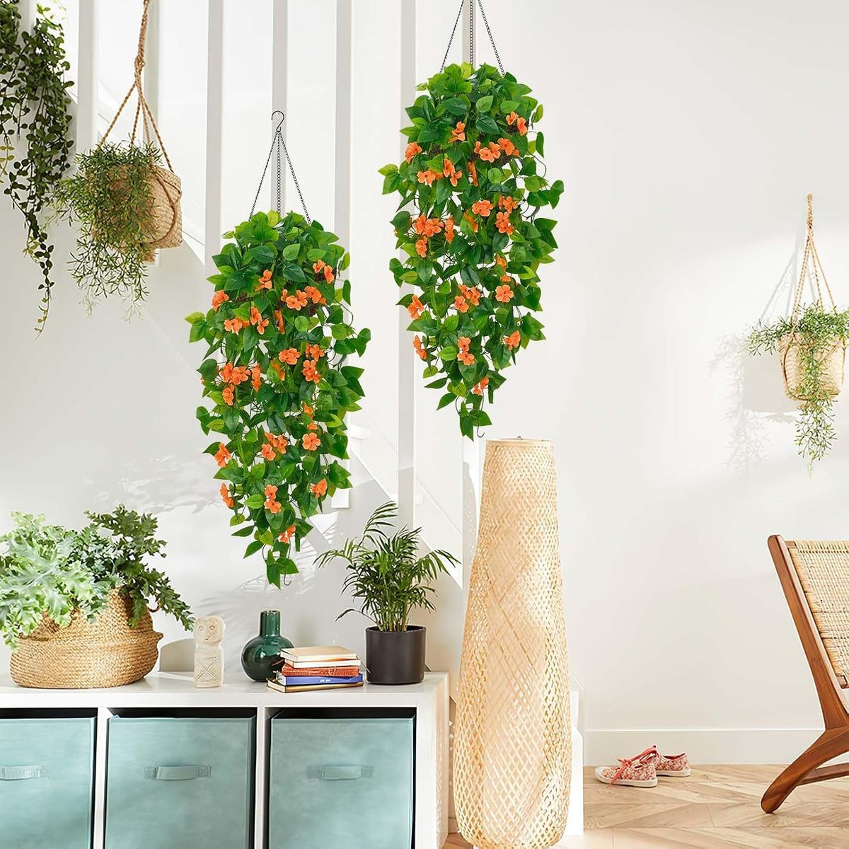 Fake Hanging Plants, Artificial Pothos Vines Faux Plants Greenery for Wall Home Living Room Office Indoor Outdoor Decor (No Baskets)