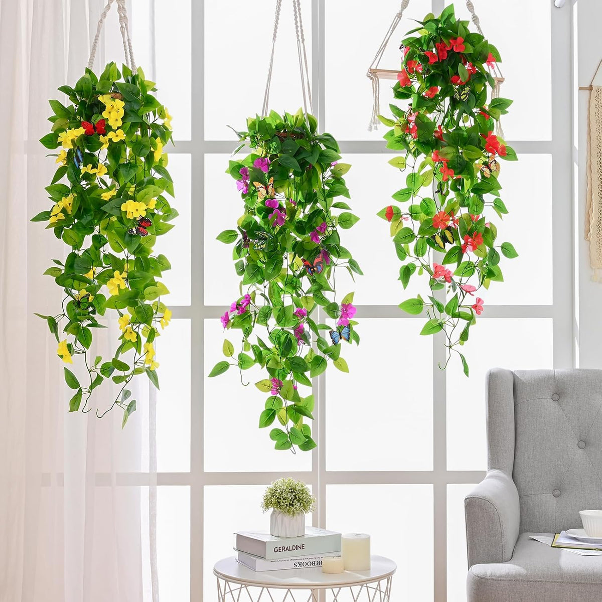 Fake Hanging Plants, Artificial Pothos Vines Faux Plants Greenery for Wall Home Living Room Office Indoor Outdoor Decor (No Baskets)