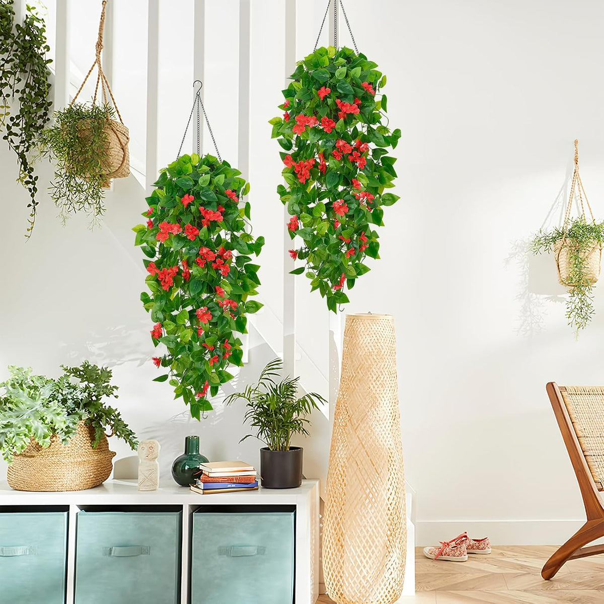 Fake Hanging Plants, Artificial Pothos Vines Faux Plants Greenery for Wall Home Living Room Office Indoor Outdoor Decor (No Baskets)