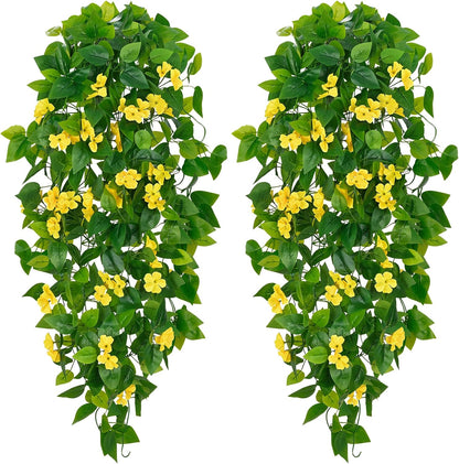 Fake Hanging Plants, Artificial Pothos Vines Faux Plants Greenery for Wall Home Living Room Office Indoor Outdoor Decor (No Baskets)