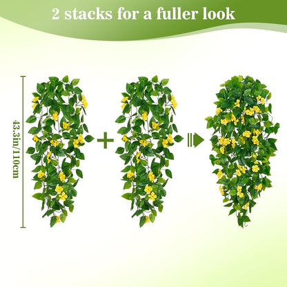 Fake Hanging Plants, Artificial Pothos Vines Faux Plants Greenery for Wall Home Living Room Office Indoor Outdoor Decor (No Baskets)