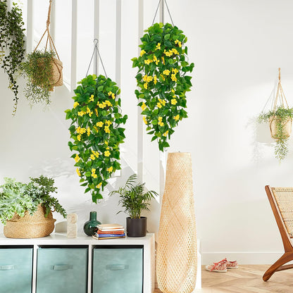 Fake Hanging Plants, Artificial Pothos Vines Faux Plants Greenery for Wall Home Living Room Office Indoor Outdoor Decor (No Baskets)