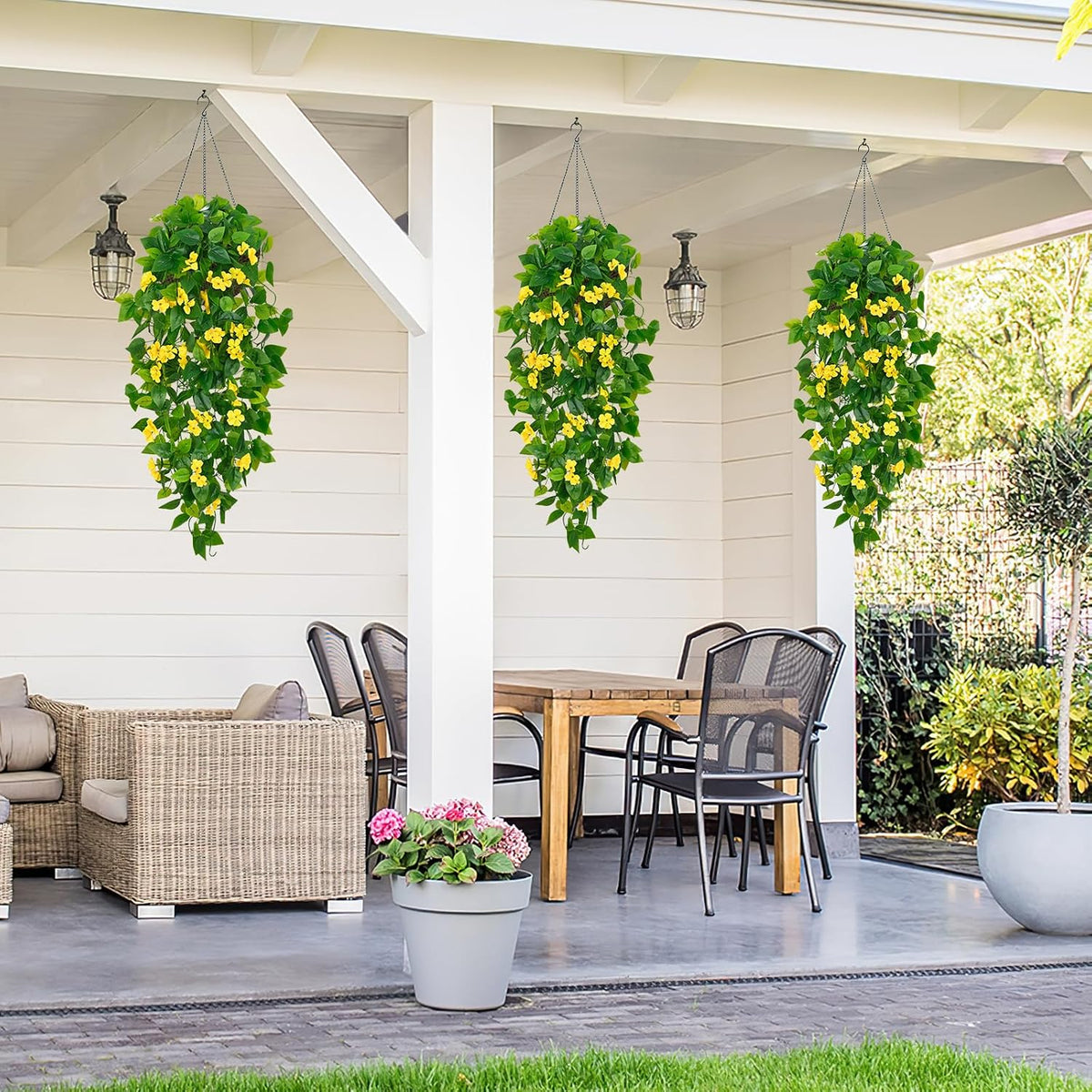 Fake Hanging Plants, Artificial Pothos Vines Faux Plants Greenery for Wall Home Living Room Office Indoor Outdoor Decor (No Baskets)