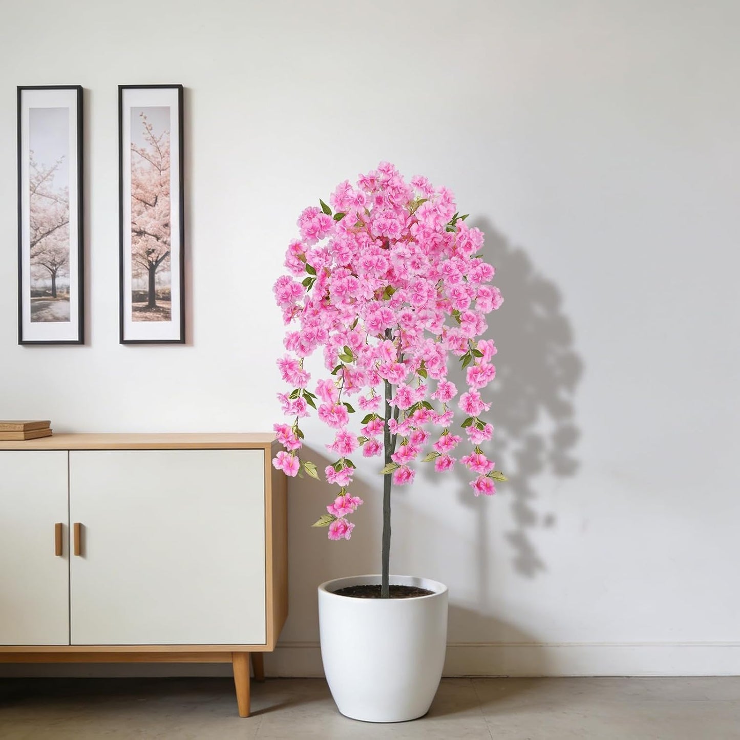 5FT Artificial Cherry Blossom Tree Faux Pink Tree Silk Sakura Tree with Plastic Moss Pot Artificial Trees for Home Decor Indoor Living Room Entryway Bedroom Office Sakura Decor
