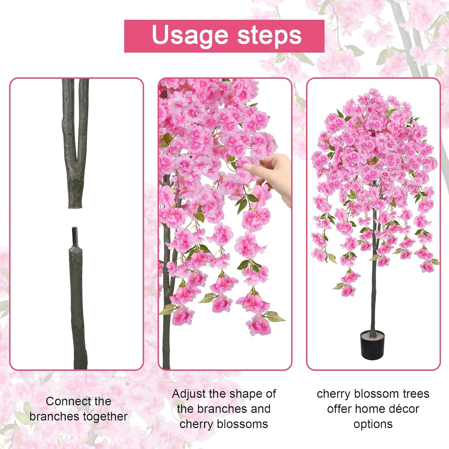 5FT Artificial Cherry Blossom Tree Faux Pink Tree Silk Sakura Tree with Plastic Moss Pot Artificial Trees for Home Decor Indoor Living Room Entryway Bedroom Office Sakura Decor