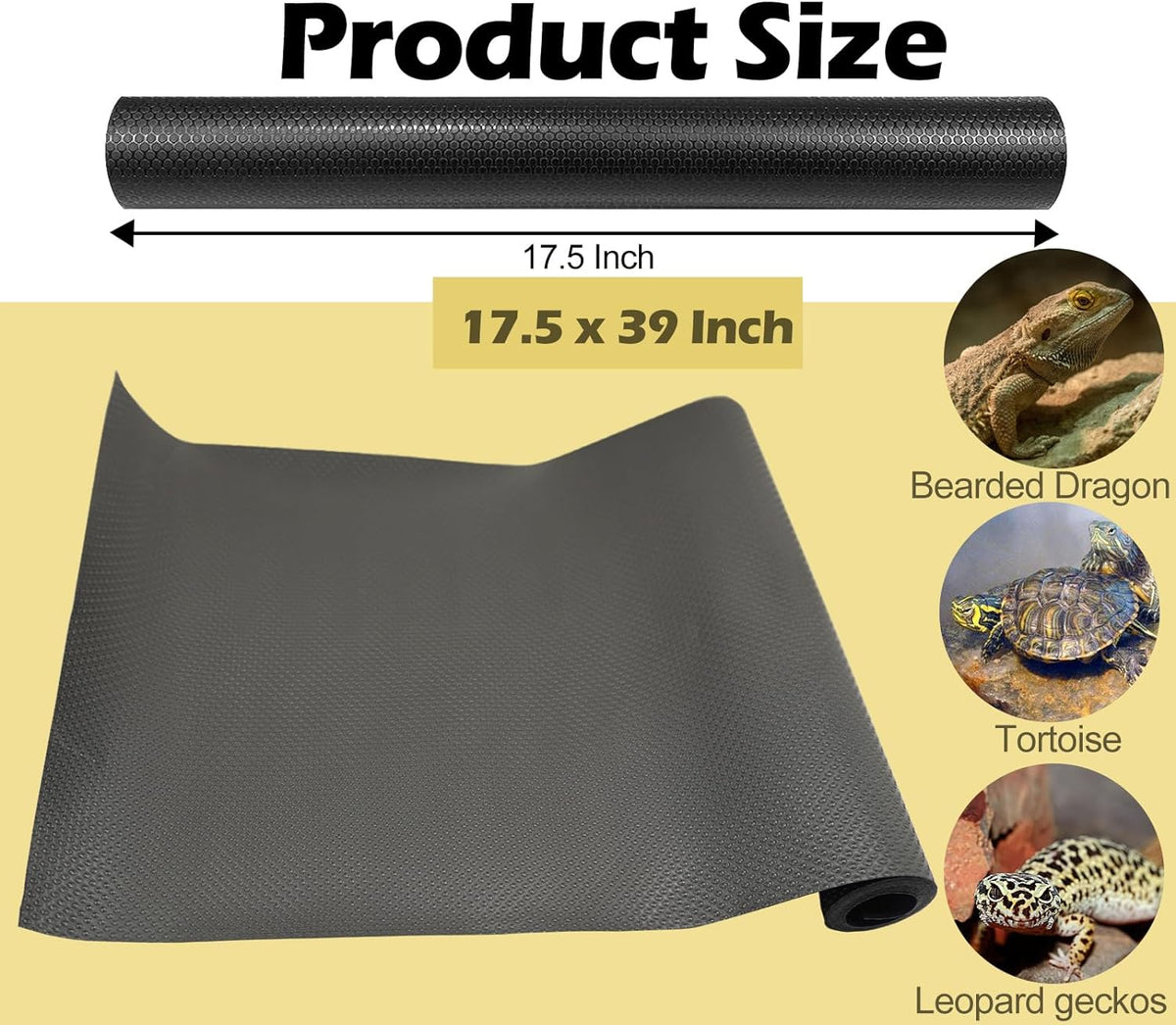 Reptile Carpet Bearded Dragon Tank Accessories for 40 Gallon, 20 Gallon, 50 Gallon,75 Gallon Tank, 17.5x39 Inch Non-Adhesive Reptile Mat Terrarium Liner For Leopard Gecko, Snake, Lizard and Tortoise