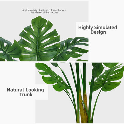 Artificial Monstera Deliciosa Plant 5FT - Faux Tropical Palm Tree with Black Tall Planter - Fake Swiss Cheese Floor Plant in Pot - Artificial Tree for Home Office Living Room Decor Indoor
