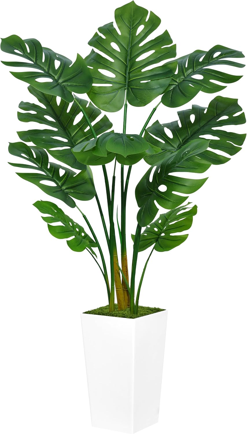 Artificial Monstera Deliciosa Plant 5FT - Faux Tropical Palm Tree with Black Tall Planter - Fake Swiss Cheese Floor Plant in Pot - Artificial Tree for Home Office Living Room Decor Indoor