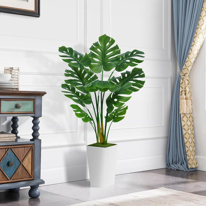 Artificial Monstera Deliciosa Plant 5FT - Faux Tropical Palm Tree with Black Tall Planter - Fake Swiss Cheese Floor Plant in Pot - Artificial Tree for Home Office Living Room Decor Indoor