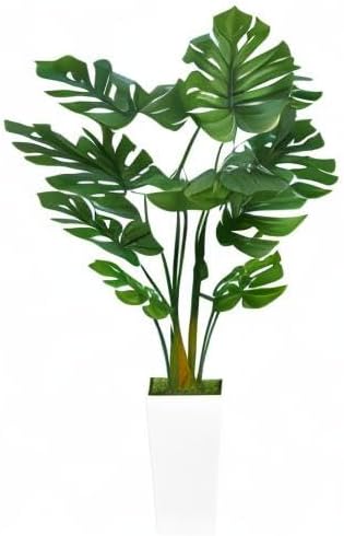 Artificial Monstera Deliciosa Plant 5FT - Faux Tropical Palm Tree with Black Tall Planter - Fake Swiss Cheese Floor Plant in Pot - Artificial Tree for Home Office Living Room Decor Indoor