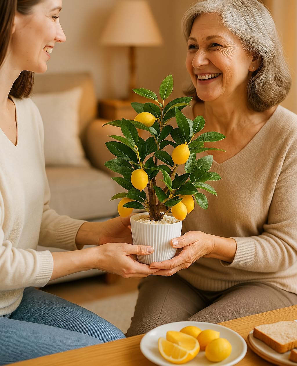 Artificial Lemon Tree with White Pot, 18” Faux Citrus Plant for Kitchen, Bathroom, Office or Shelf Decor, Vibrant Year-Round Home Accent Gift