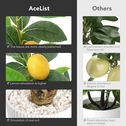 Artificial Lemon Tree with White Pot, 18” Faux Citrus Plant for Kitchen, Bathroom, Office or Shelf Decor, Vibrant Year-Round Home Accent Gift