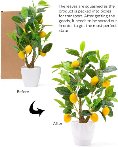 Artificial Lemon Tree with White Pot, 18” Faux Citrus Plant for Kitchen, Bathroom, Office or Shelf Decor, Vibrant Year-Round Home Accent Gift