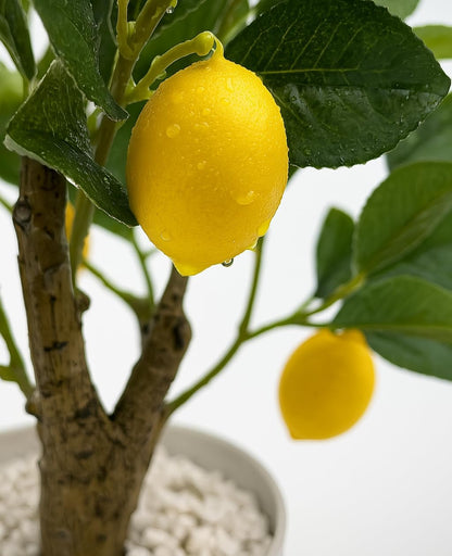 Artificial Lemon Tree with White Pot, 18” Faux Citrus Plant for Kitchen, Bathroom, Office or Shelf Decor, Vibrant Year-Round Home Accent Gift