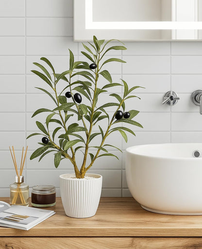 Artificial Lemon Tree with White Pot, 18” Faux Citrus Plant for Kitchen, Bathroom, Office or Shelf Decor, Vibrant Year-Round Home Accent Gift
