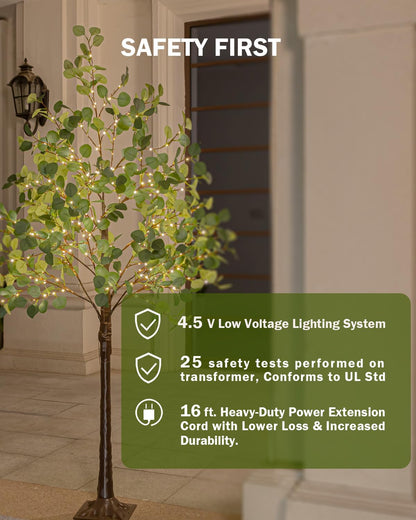 6ft Lighted Eucalyptus Tree with 300 Warm White LED Lights