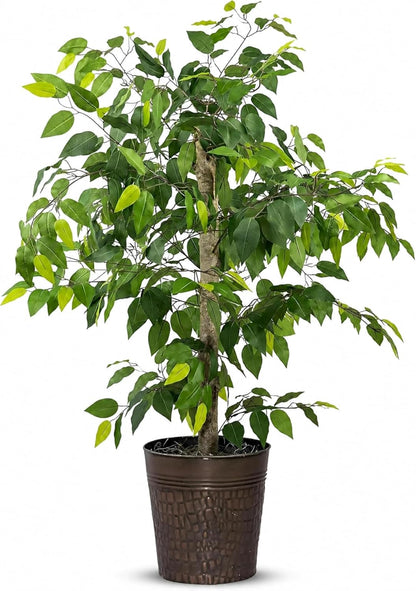 Artificial Tree 4ft Artificial Ficus Tree in Copper Metal Pot – Faux Indoor Plant with Real Wood Trunk, Fully Assembled for Living Room, Office & Entryway Décor