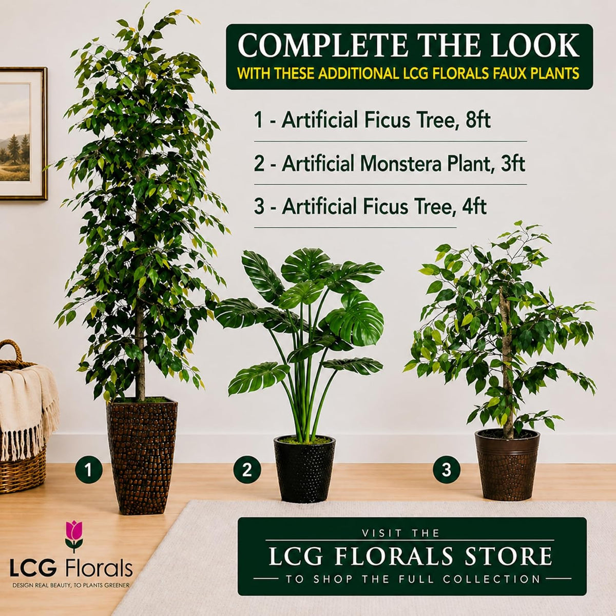 Artificial Tree 4ft Artificial Ficus Tree in Copper Metal Pot – Faux Indoor Plant with Real Wood Trunk, Fully Assembled for Living Room, Office & Entryway Décor