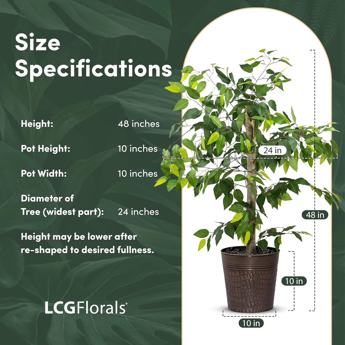 Artificial Tree 4ft Artificial Ficus Tree in Copper Metal Pot – Faux Indoor Plant with Real Wood Trunk, Fully Assembled for Living Room, Office & Entryway Décor