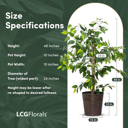 Artificial Tree 4ft Artificial Ficus Tree in Copper Metal Pot – Faux Indoor Plant with Real Wood Trunk, Fully Assembled for Living Room, Office & Entryway Décor