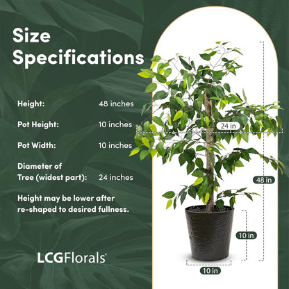Artificial Tree 4ft Artificial Ficus Tree in Copper Metal Pot – Faux Indoor Plant with Real Wood Trunk, Fully Assembled for Living Room, Office & Entryway Décor