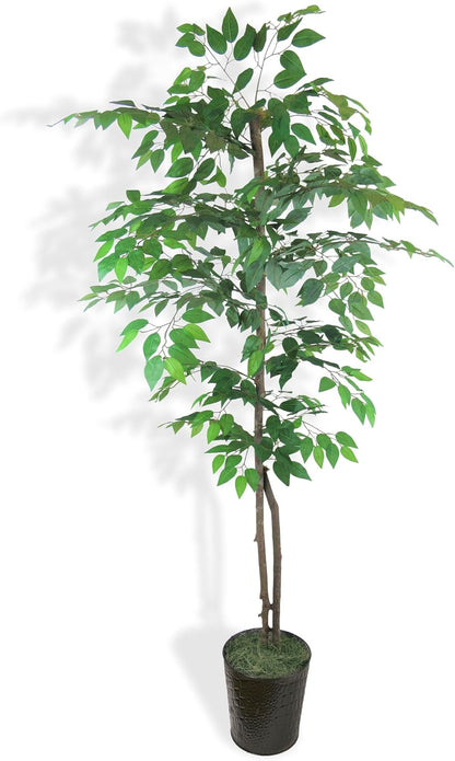 Artificial Tree 4ft Artificial Ficus Tree in Copper Metal Pot – Faux Indoor Plant with Real Wood Trunk, Fully Assembled for Living Room, Office & Entryway Décor