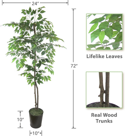 Artificial Tree 4ft Artificial Ficus Tree in Copper Metal Pot – Faux Indoor Plant with Real Wood Trunk, Fully Assembled for Living Room, Office & Entryway Décor