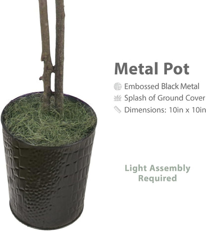 Artificial Tree 4ft Artificial Ficus Tree in Copper Metal Pot – Faux Indoor Plant with Real Wood Trunk, Fully Assembled for Living Room, Office & Entryway Décor