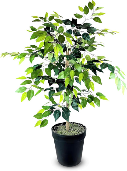 Artificial Tree 4ft Artificial Ficus Tree in Copper Metal Pot – Faux Indoor Plant with Real Wood Trunk, Fully Assembled for Living Room, Office & Entryway Décor