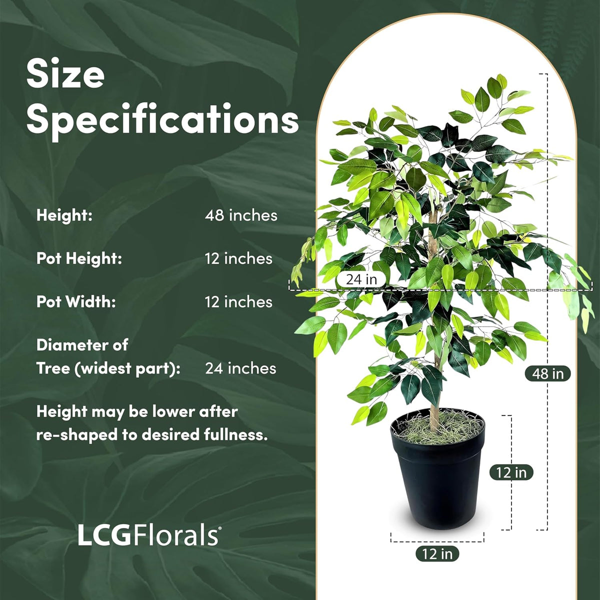 Artificial Tree 4ft Artificial Ficus Tree in Copper Metal Pot – Faux Indoor Plant with Real Wood Trunk, Fully Assembled for Living Room, Office & Entryway Décor