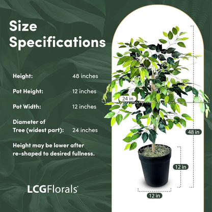 Artificial Tree 4ft Artificial Ficus Tree in Copper Metal Pot – Faux Indoor Plant with Real Wood Trunk, Fully Assembled for Living Room, Office & Entryway Décor