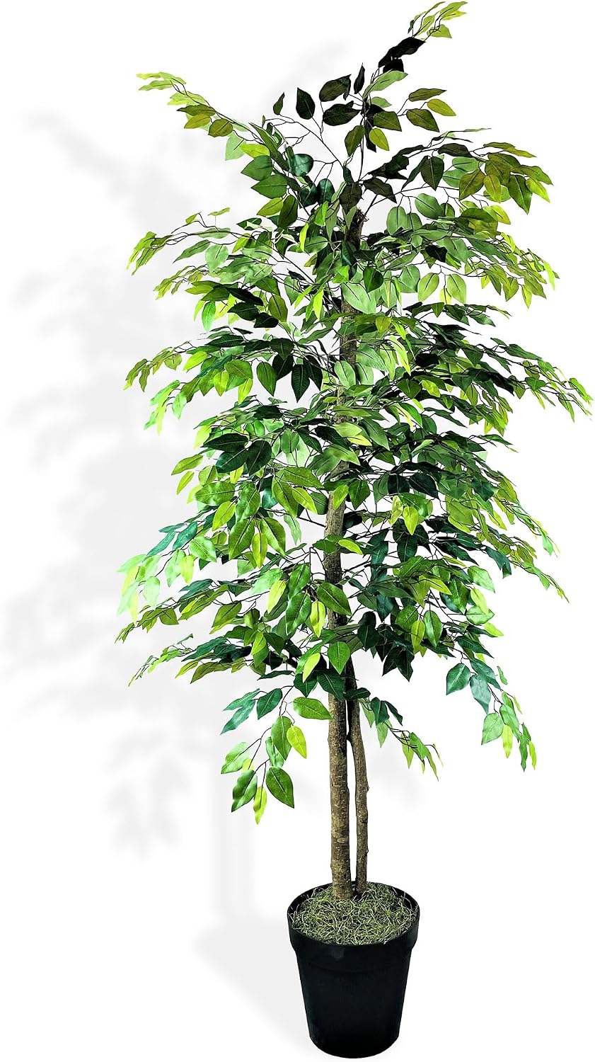 Artificial Tree 4ft Artificial Ficus Tree in Copper Metal Pot – Faux Indoor Plant with Real Wood Trunk, Fully Assembled for Living Room, Office & Entryway Décor