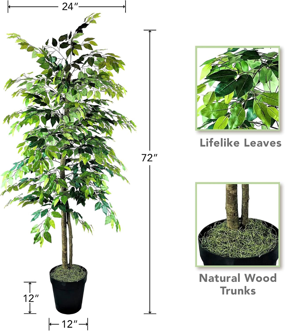 Artificial Tree 4ft Artificial Ficus Tree in Copper Metal Pot – Faux Indoor Plant with Real Wood Trunk, Fully Assembled for Living Room, Office & Entryway Décor