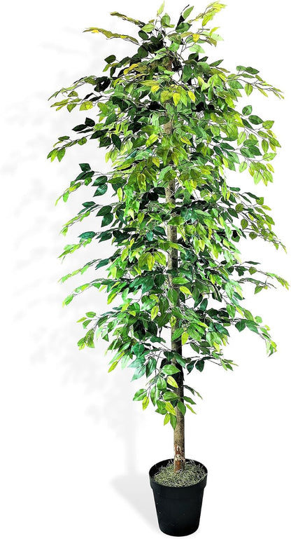 Artificial Tree 4ft Artificial Ficus Tree in Copper Metal Pot – Faux Indoor Plant with Real Wood Trunk, Fully Assembled for Living Room, Office & Entryway Décor
