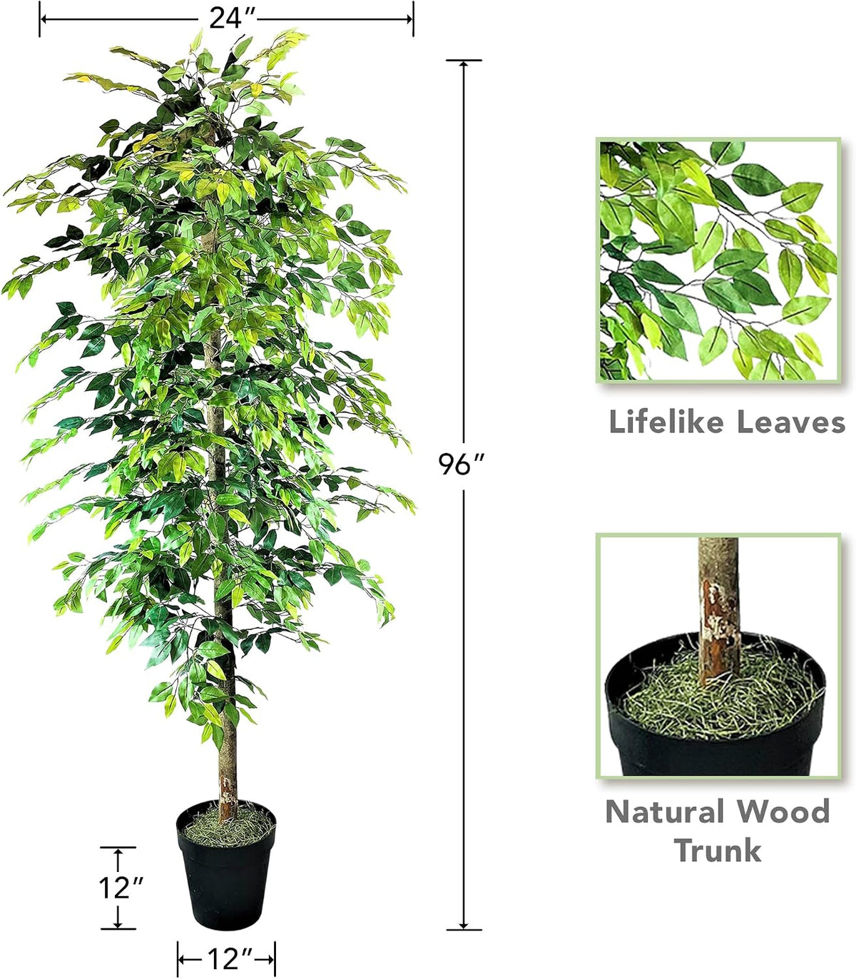 Artificial Tree 4ft Artificial Ficus Tree in Copper Metal Pot – Faux Indoor Plant with Real Wood Trunk, Fully Assembled for Living Room, Office & Entryway Décor