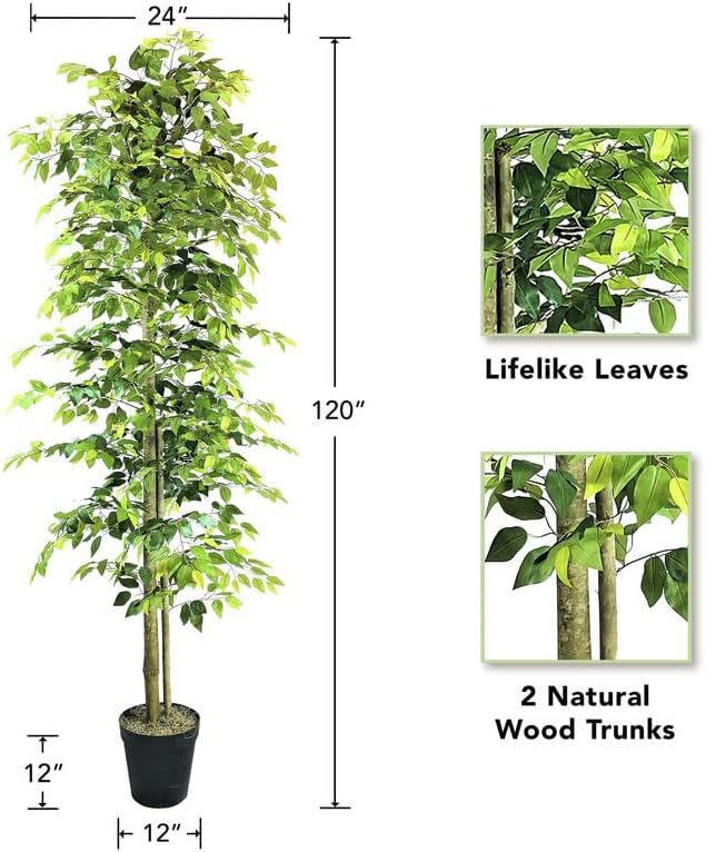 Artificial Tree 4ft Artificial Ficus Tree in Copper Metal Pot – Faux Indoor Plant with Real Wood Trunk, Fully Assembled for Living Room, Office & Entryway Décor