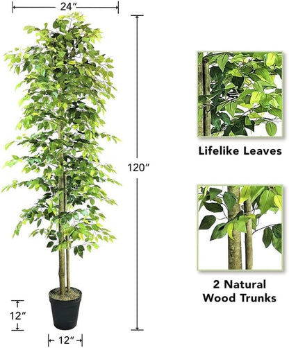 Artificial Tree 4ft Artificial Ficus Tree in Copper Metal Pot – Faux Indoor Plant with Real Wood Trunk, Fully Assembled for Living Room, Office & Entryway Décor