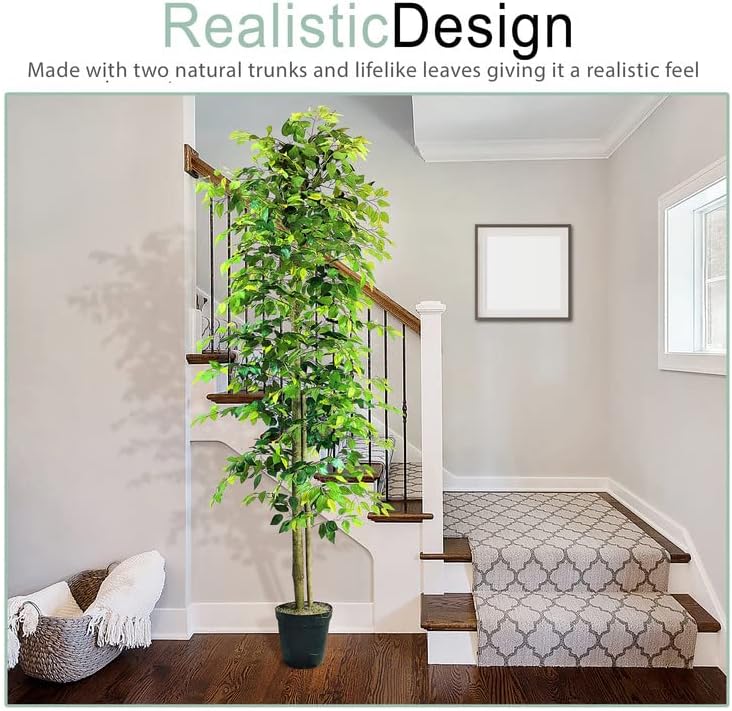 Artificial Tree 4ft Artificial Ficus Tree in Copper Metal Pot – Faux Indoor Plant with Real Wood Trunk, Fully Assembled for Living Room, Office & Entryway Décor