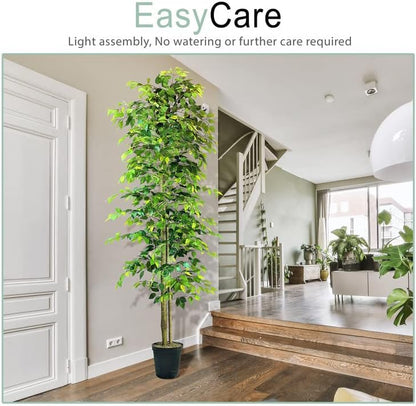 Artificial Tree 4ft Artificial Ficus Tree in Copper Metal Pot – Faux Indoor Plant with Real Wood Trunk, Fully Assembled for Living Room, Office & Entryway Décor