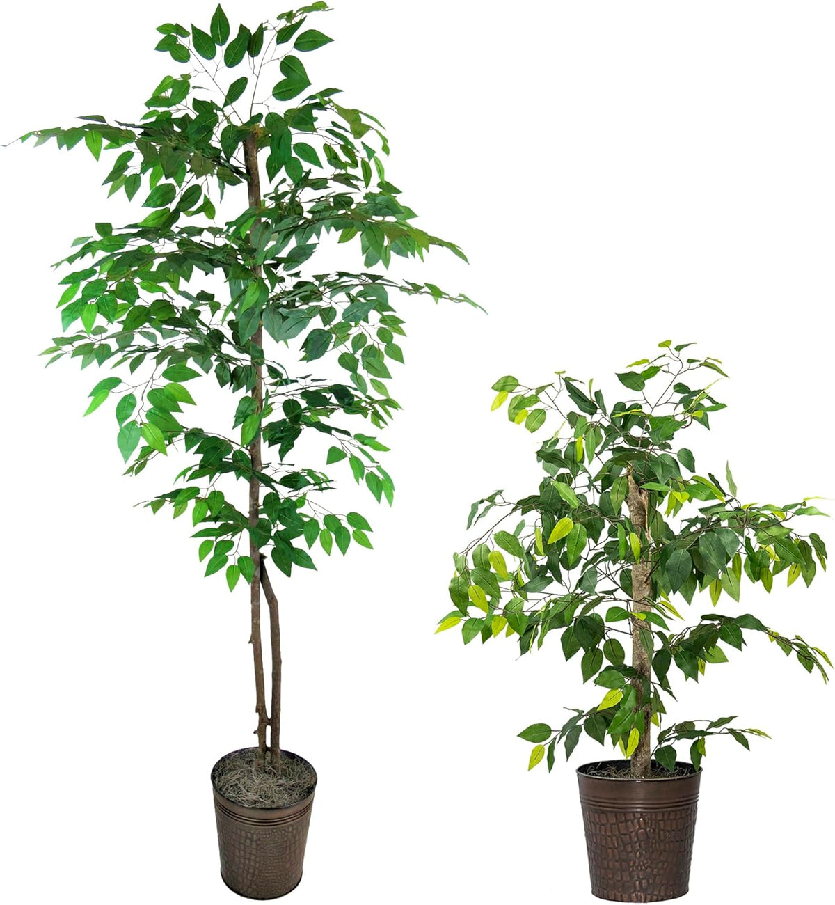 Artificial Tree 4ft Artificial Ficus Tree in Copper Metal Pot – Faux Indoor Plant with Real Wood Trunk, Fully Assembled for Living Room, Office & Entryway Décor