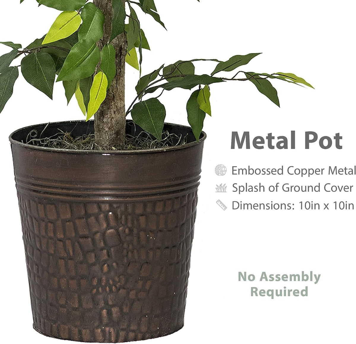 Artificial Tree 4ft Artificial Ficus Tree in Copper Metal Pot – Faux Indoor Plant with Real Wood Trunk, Fully Assembled for Living Room, Office & Entryway Décor