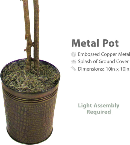 Artificial Tree 4ft Artificial Ficus Tree in Copper Metal Pot – Faux Indoor Plant with Real Wood Trunk, Fully Assembled for Living Room, Office & Entryway Décor