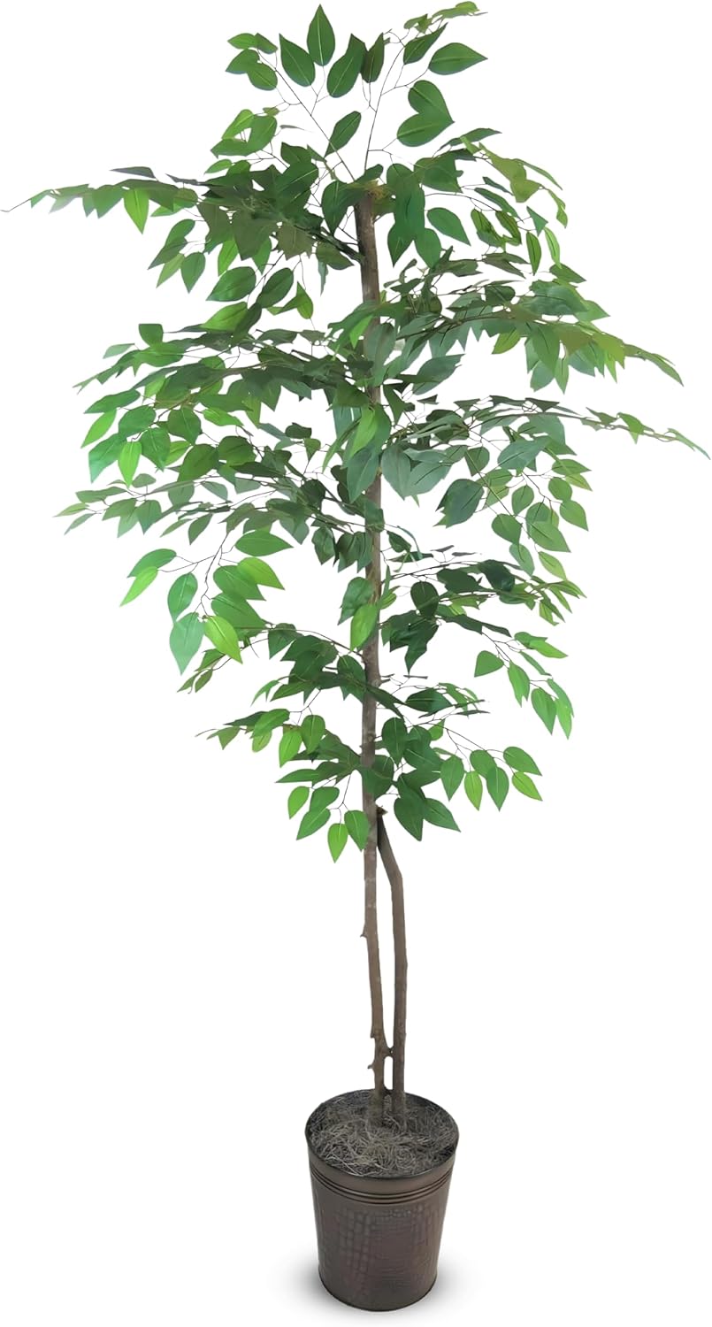 Artificial Tree 4ft Artificial Ficus Tree in Copper Metal Pot – Faux Indoor Plant with Real Wood Trunk, Fully Assembled for Living Room, Office & Entryway Décor