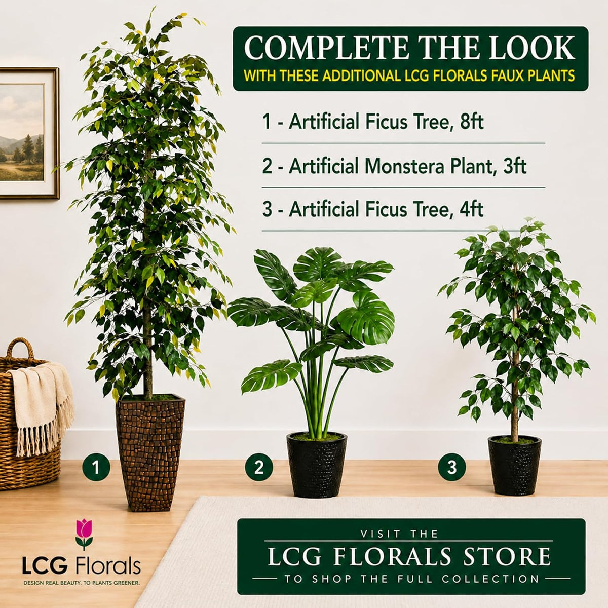 Artificial Tree 4ft Artificial Ficus Tree in Copper Metal Pot – Faux Indoor Plant with Real Wood Trunk, Fully Assembled for Living Room, Office & Entryway Décor