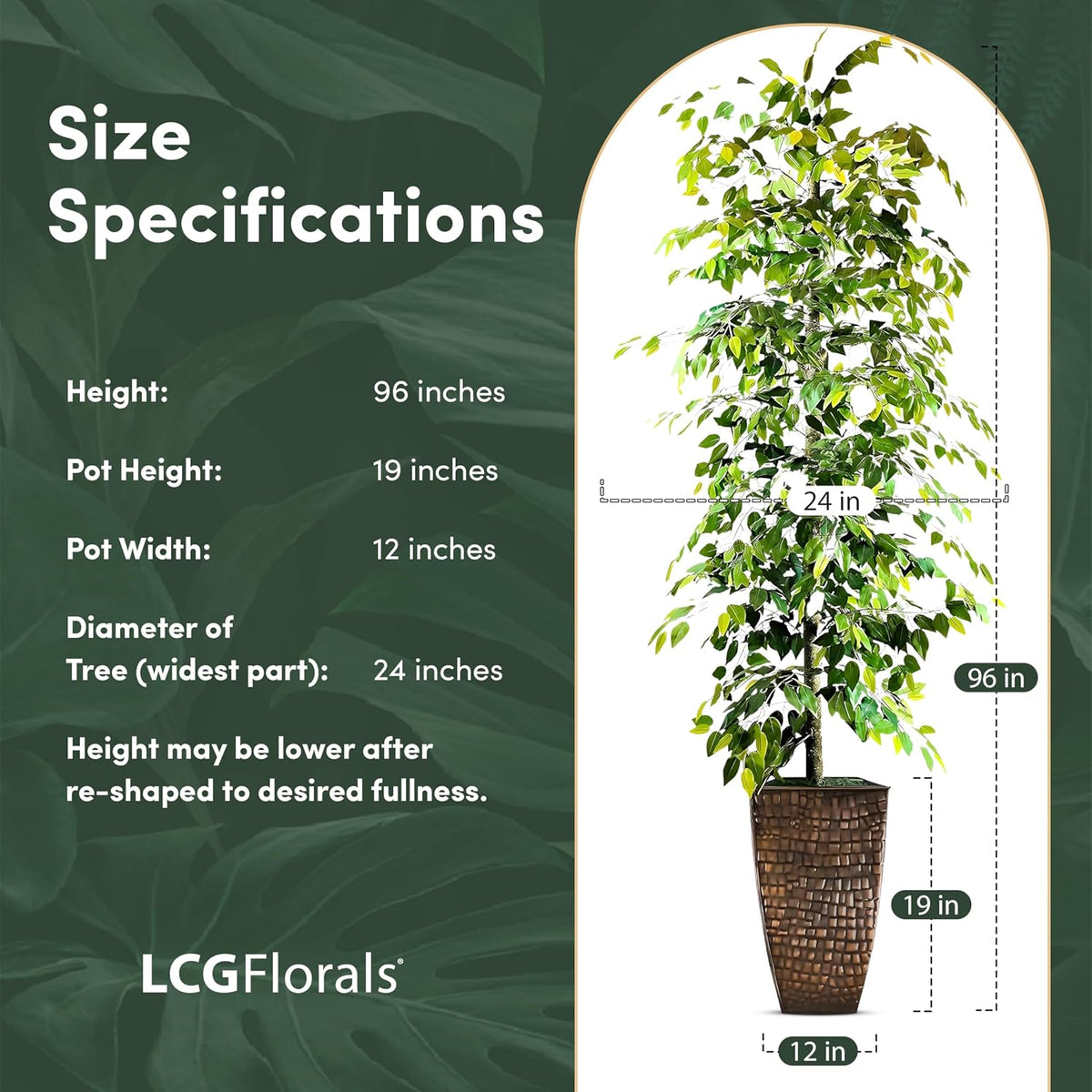 Artificial Tree 4ft Artificial Ficus Tree in Copper Metal Pot – Faux Indoor Plant with Real Wood Trunk, Fully Assembled for Living Room, Office & Entryway Décor