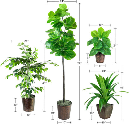 Artificial Tree 4ft Artificial Ficus Tree in Copper Metal Pot – Faux Indoor Plant with Real Wood Trunk, Fully Assembled for Living Room, Office & Entryway Décor