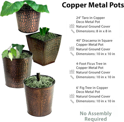 Artificial Tree 4ft Artificial Ficus Tree in Copper Metal Pot – Faux Indoor Plant with Real Wood Trunk, Fully Assembled for Living Room, Office & Entryway Décor
